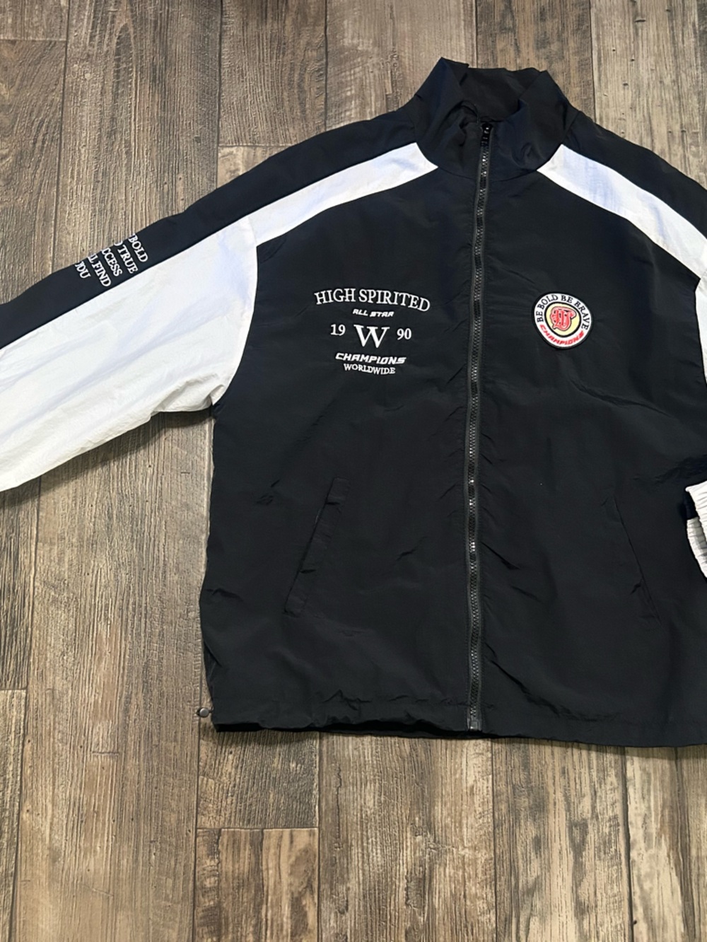 Black and White Athletic Windbreaker Jacket